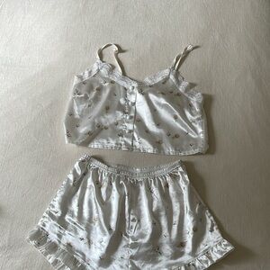 Size small silk pajama set white rosebuds
